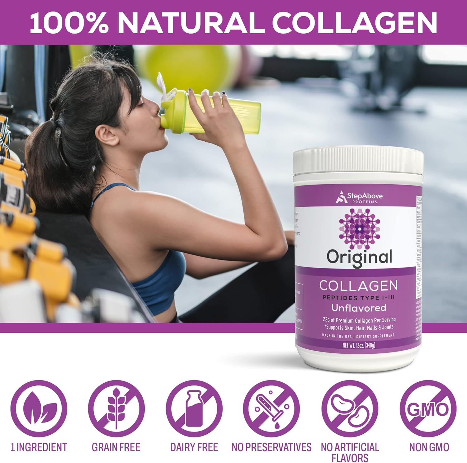 100% Natural Bovine Collagen Peptides, Premium Hydrolyzed Type I-III - 12 Oz