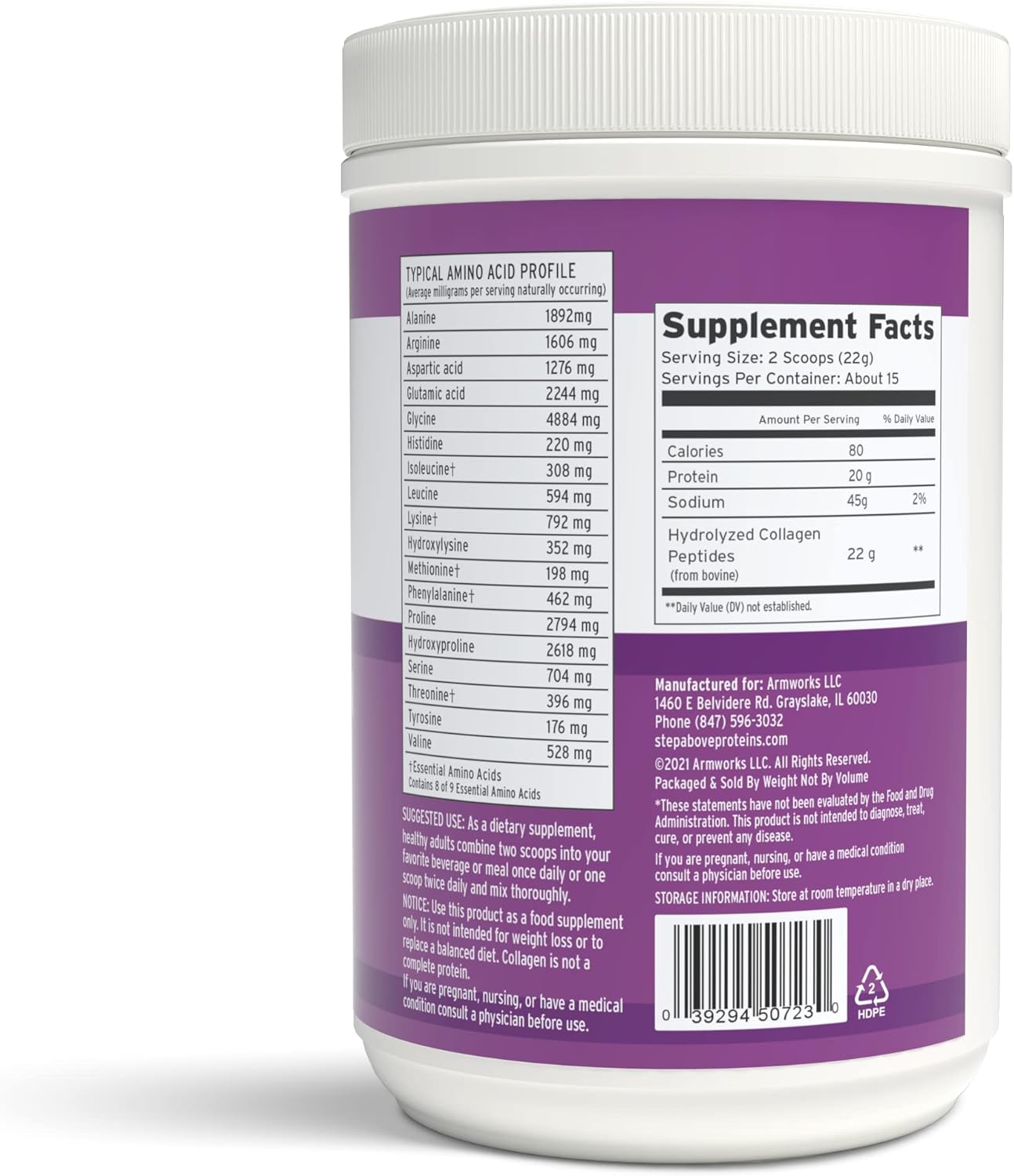 100% Natural Bovine Collagen Peptides, Premium Hydrolyzed Type I-III - 12 Oz