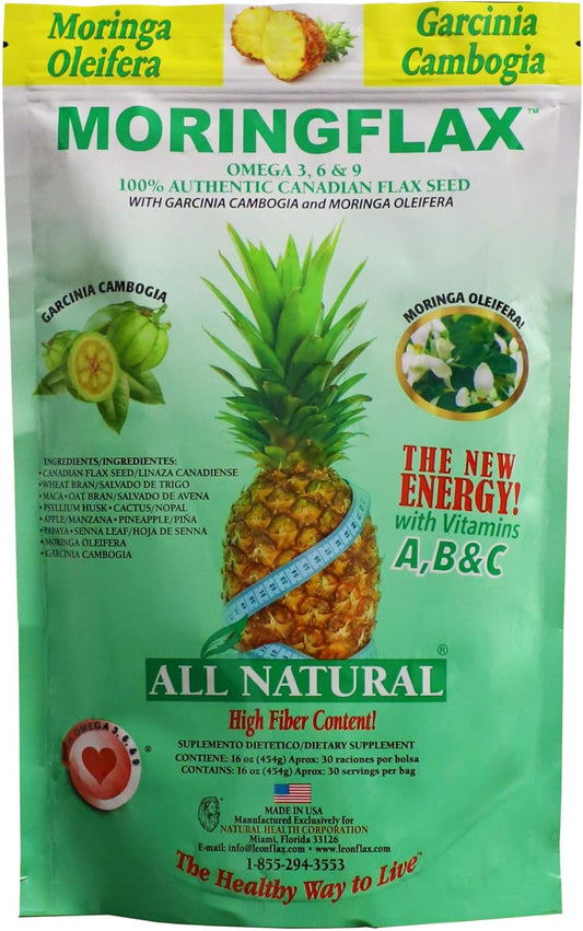 100% Natural Canadian Flax Seed with Garcinia Cambogia and Moringa Oleifera - 16 oz Bag Formula by TOPNaturePlus