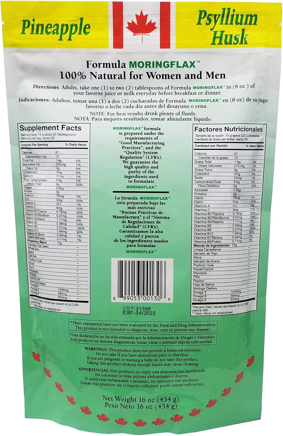 100% Natural Canadian Flax Seed with Garcinia Cambogia and Moringa Oleifera - 16 oz Bag Formula by TOPNaturePlus