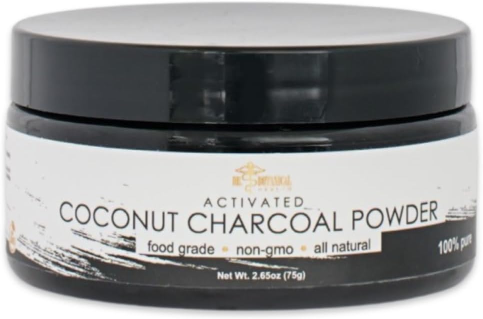 100% Natural Dr. Botanical Health Activated Coconut Charcoal Powder for Teeth Whitening, Skin Care, Digestion, and More