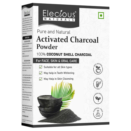 100% Natural Elecious Naturals Coconut Charcoal Powder 200gm - Ideal for Detoxifying Skin, Removing Dead Skin, and Impurities