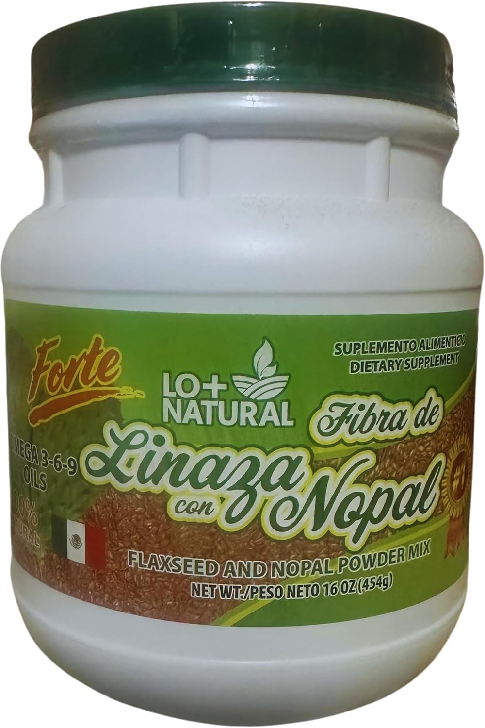 100% Natural LO+NATURAL Linaza con Nopal Forte (1LB) Flaxseed & Nopal Powder Mix 16oz Supplement