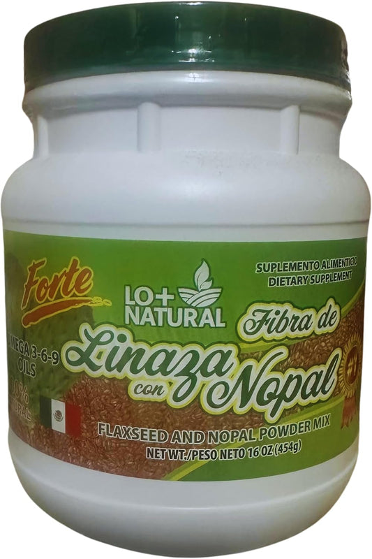 100% Natural LO+NATURAL Linaza con Nopal Forte (1LB) Flaxseed & Nopal Powder Mix 16oz Supplement