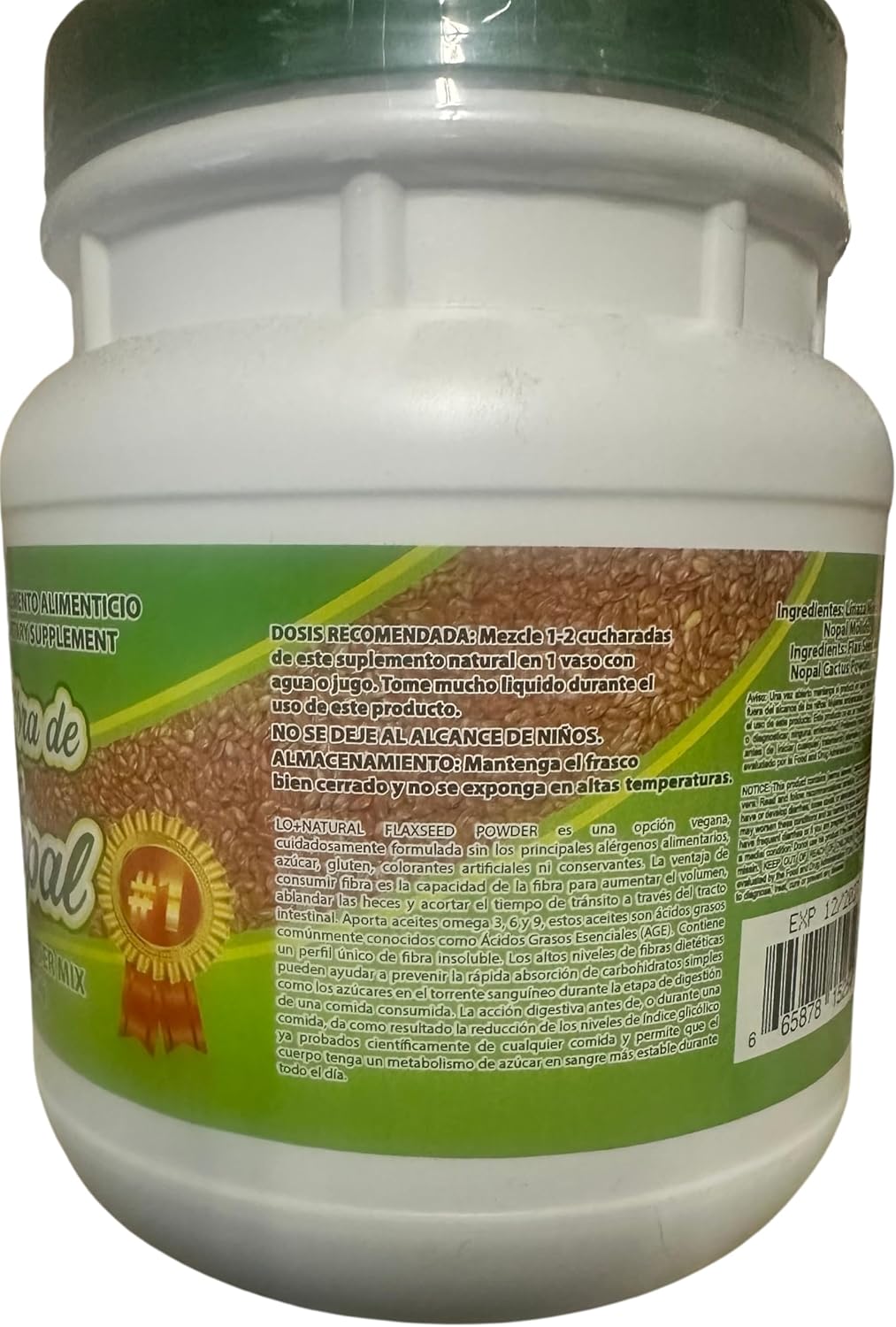 100% Natural LO+NATURAL Linaza con Nopal Forte (1LB) Flaxseed & Nopal Powder Mix 16oz Supplement