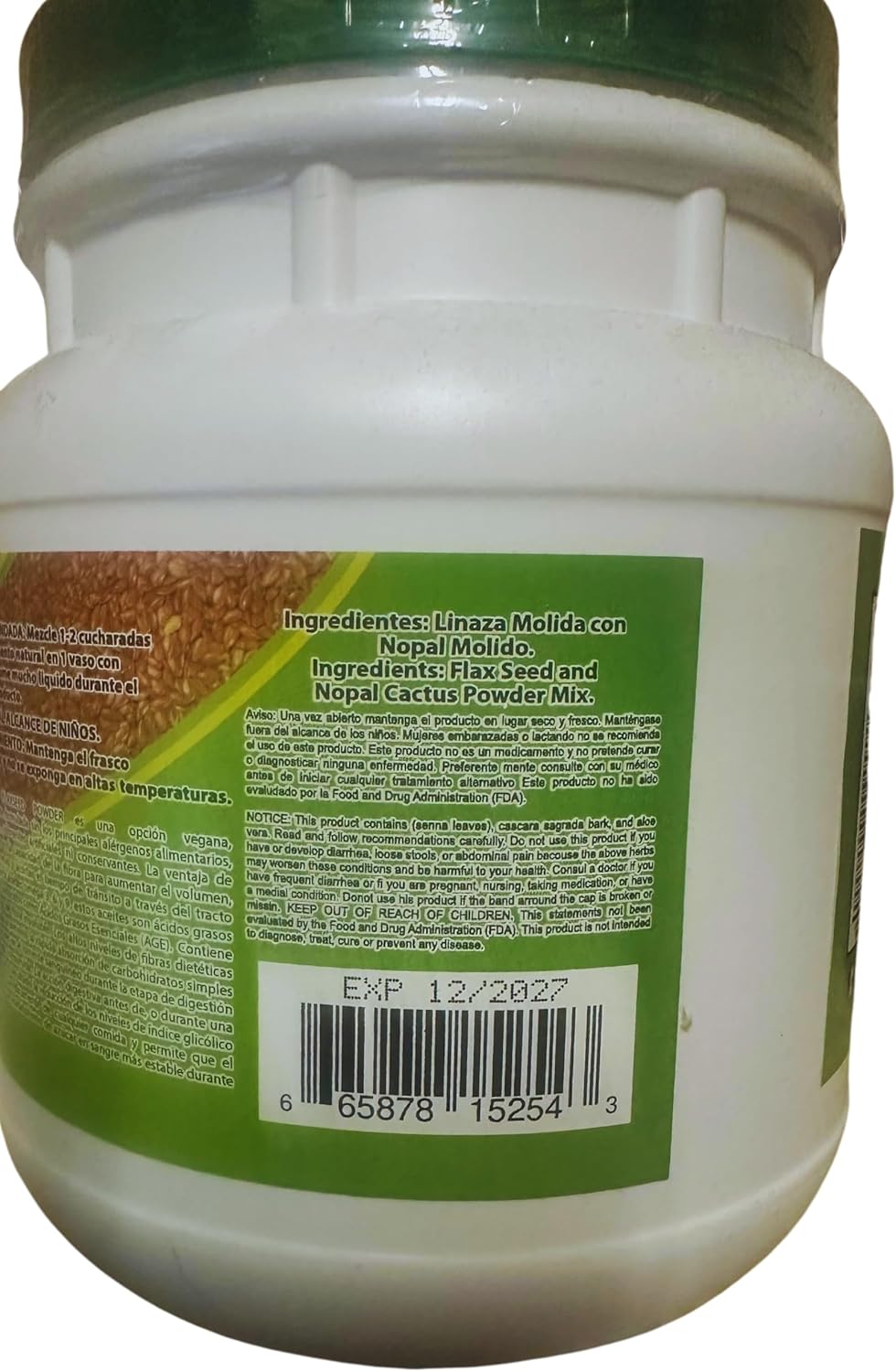 100% Natural LO+NATURAL Linaza con Nopal Forte (1LB) Flaxseed & Nopal Powder Mix 16oz Supplement