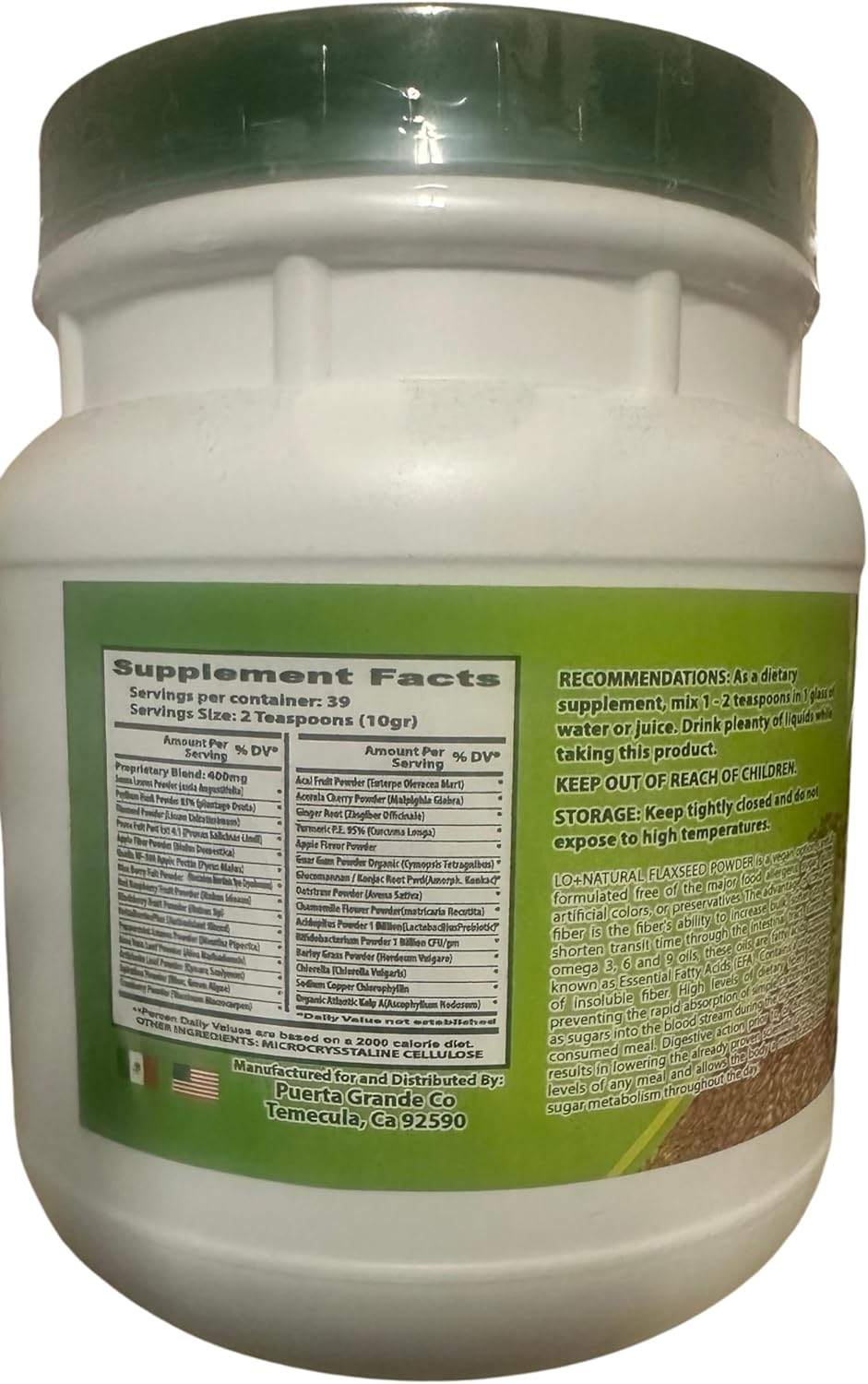 100% Natural LO+NATURAL Linaza con Nopal Forte (1LB) Flaxseed & Nopal Powder Mix 16oz Supplement