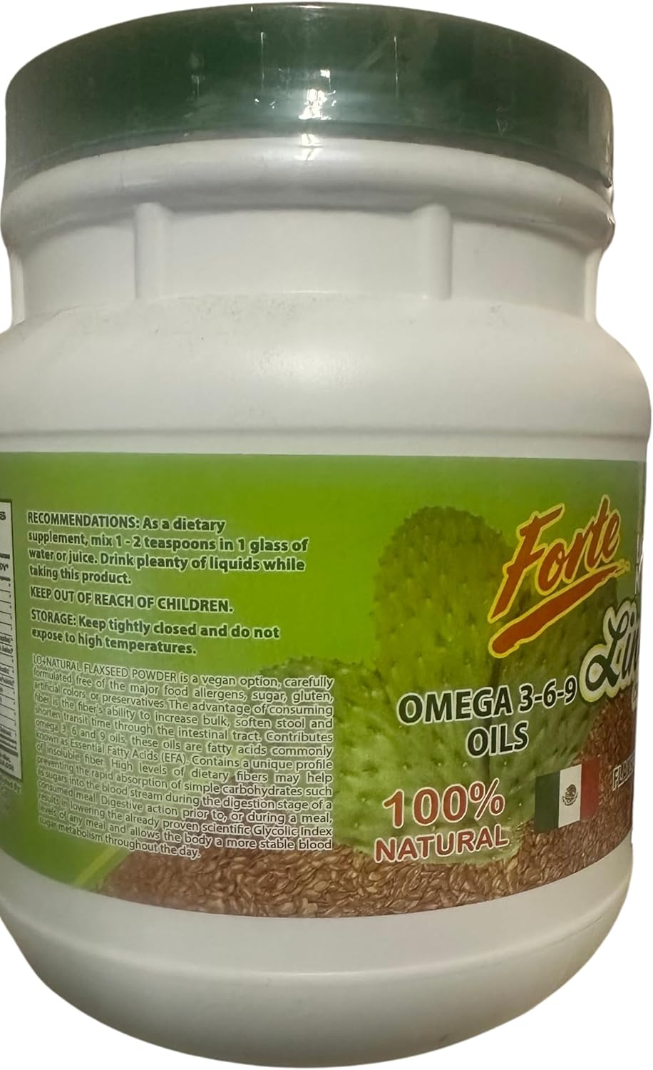 100% Natural LO+NATURAL Linaza con Nopal Forte (1LB) Flaxseed & Nopal Powder Mix 16oz Supplement