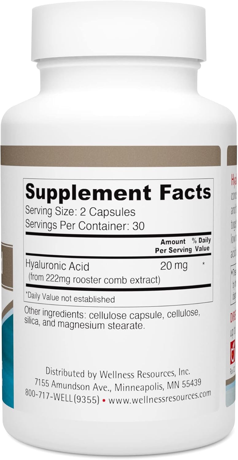 100% Natural Low Molecular Weight Hyaluronic Acid from Rooster Comb - Wellness Resources (60 Capsules)