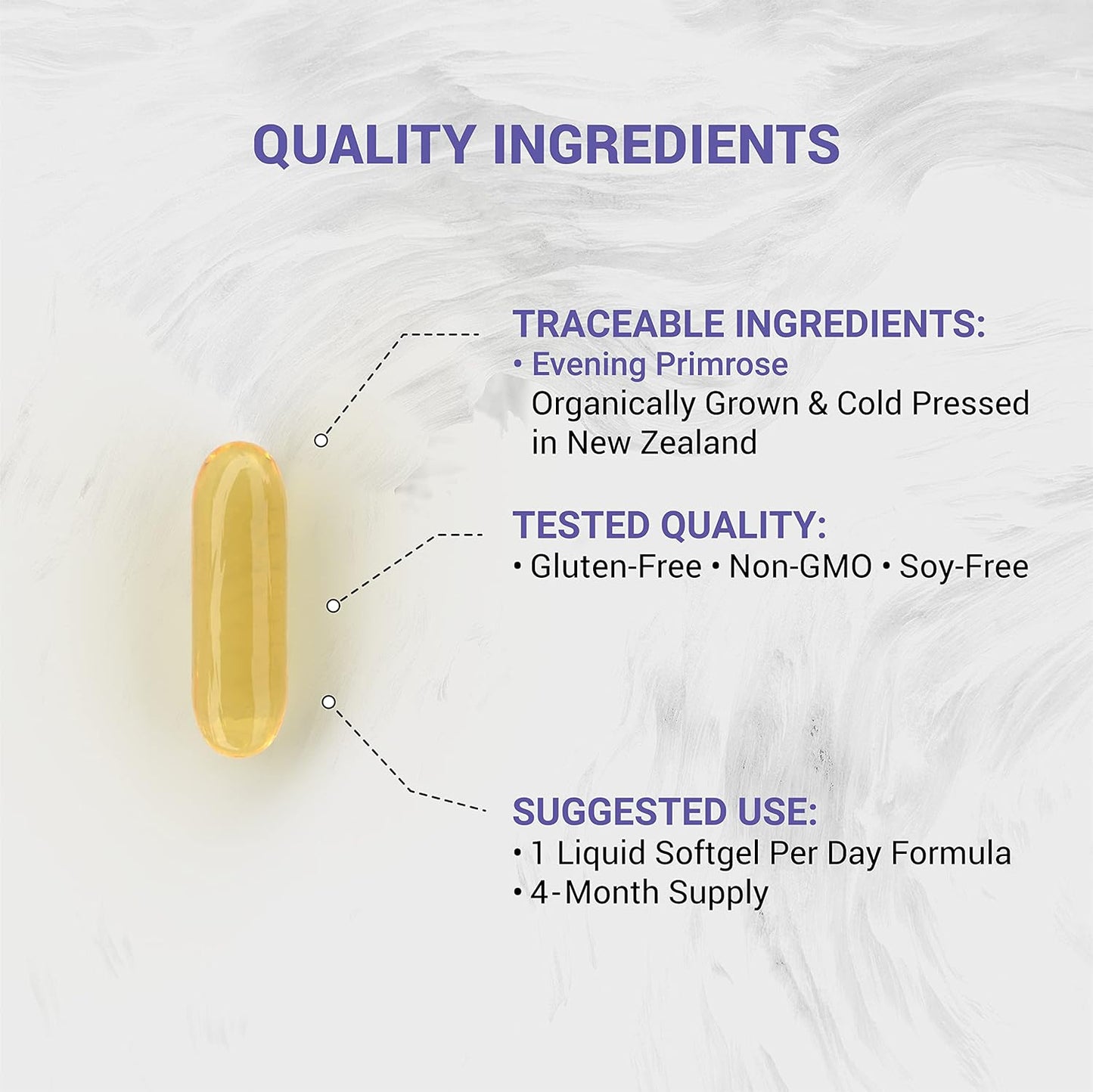 100% Natural New Zealand Evening Primrose Oil Softgels - 1300mg, Non-GMO, Soy & Gluten Free (120 Count)