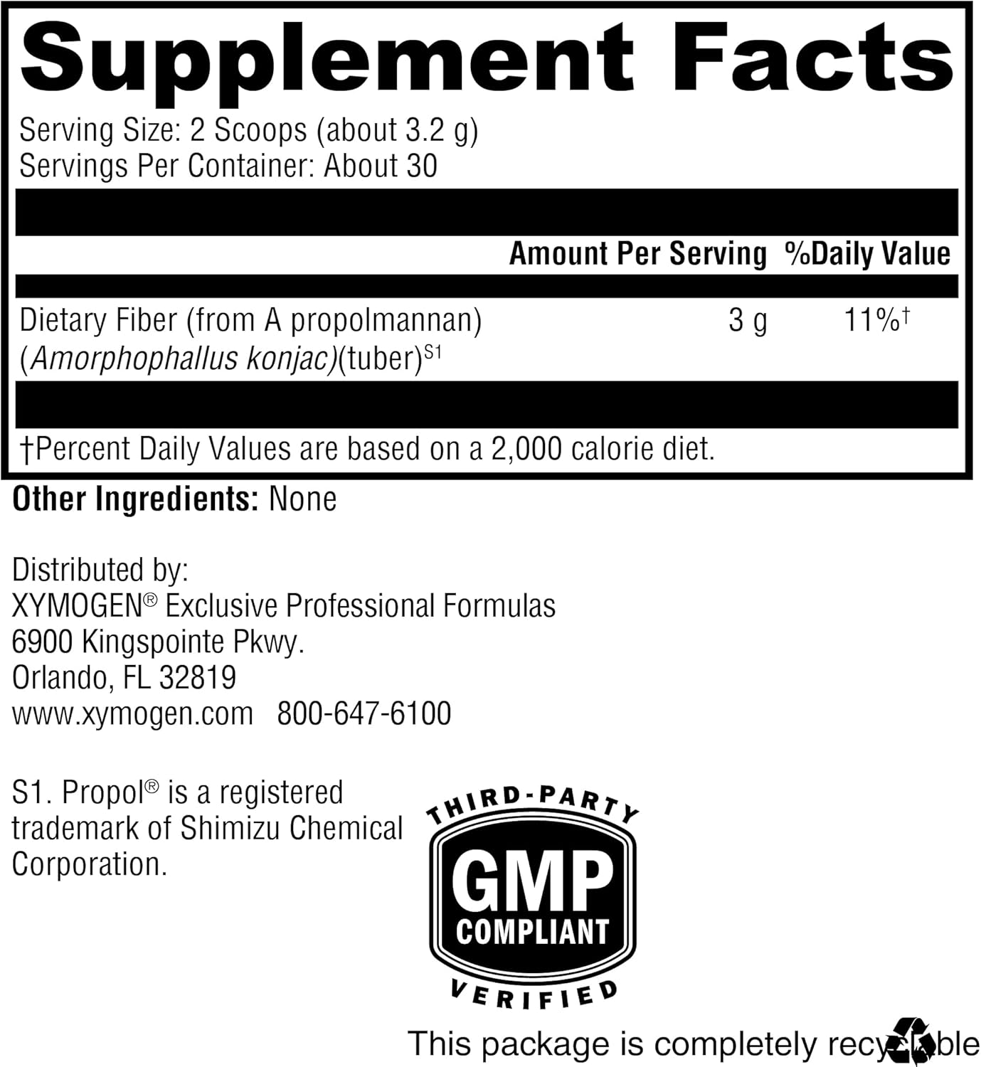 100% Natural OptiFiber Lean Propolmannan Fiber Powder - Supports Satiety, Cholesterol Metabolism, Healthy Bowel Movements - 3.39 oz