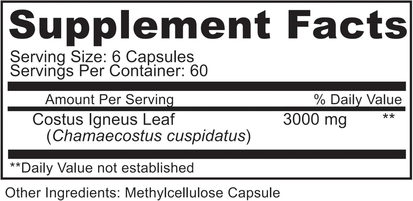 100% Natural ORGANOPLEX Insulin Plant Capsules (Costus Igneus) - 360 Veggie Caps, 2 Month Supply