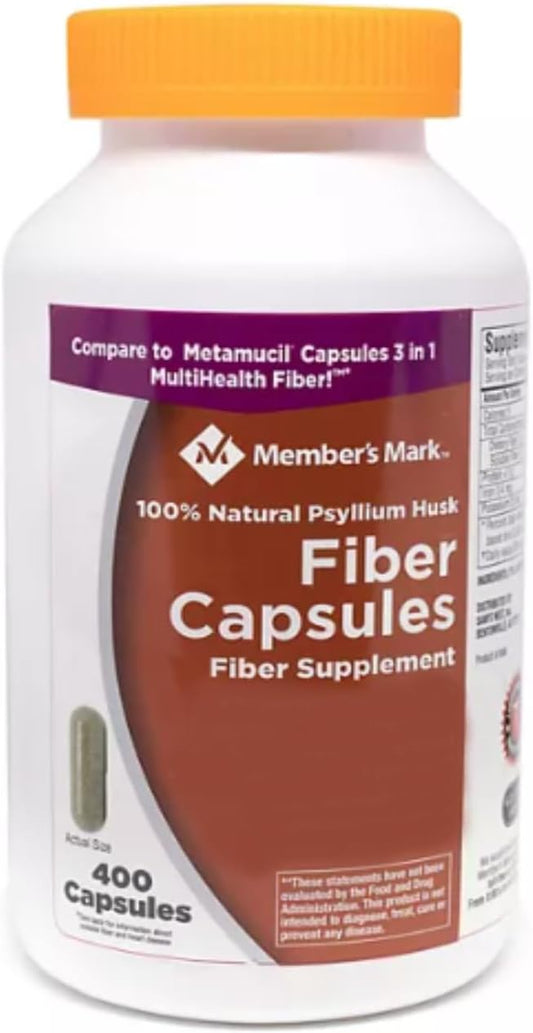 100% Natural Psyllium Husk Fiber Capsules for Digestive Health - 400 Count