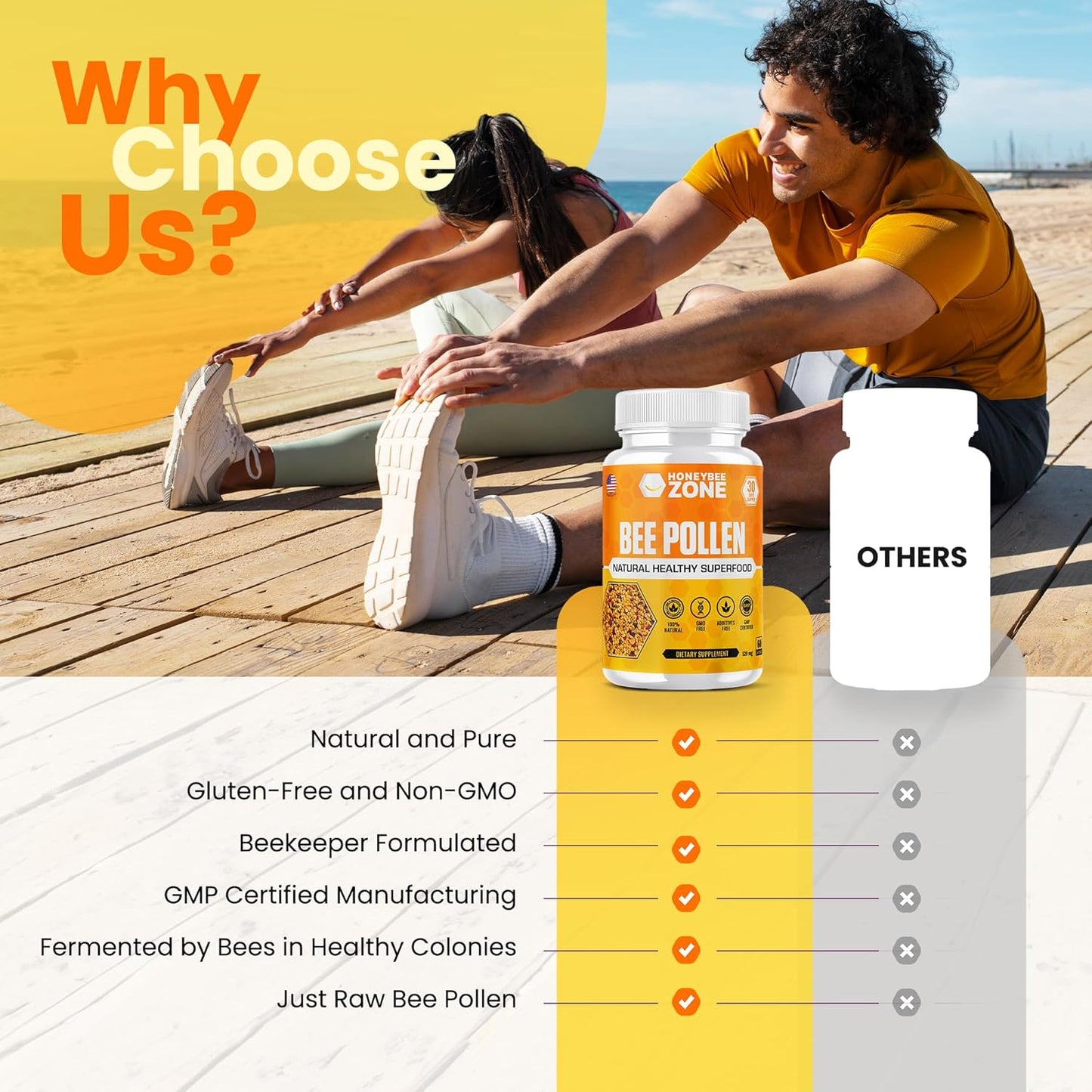 100% Natural Raw Bee Pollen Supplement in Veggie Caps - Fermented Multivitamin with Probiotics, Superfood with Vital Proteins, Amino Acids - Immune Support & Energy Boost - 60 Capsules