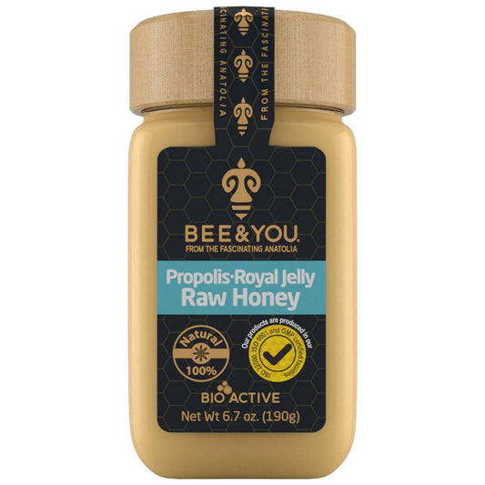 100% Natural Superfood: BEE & YOU Royal Jelly Raw Honey with Propolis Extract - Immune Support, Antioxidants, Keto, Paleo - 6.7 oz