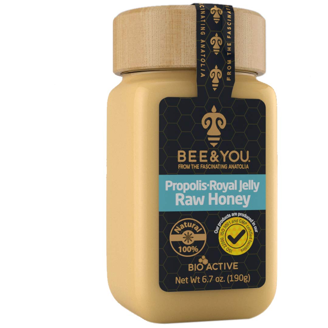 100% Natural Superfood: BEE & YOU Royal Jelly Raw Honey with Propolis Extract - Immune Support, Antioxidants, Keto, Paleo - 6.7 oz