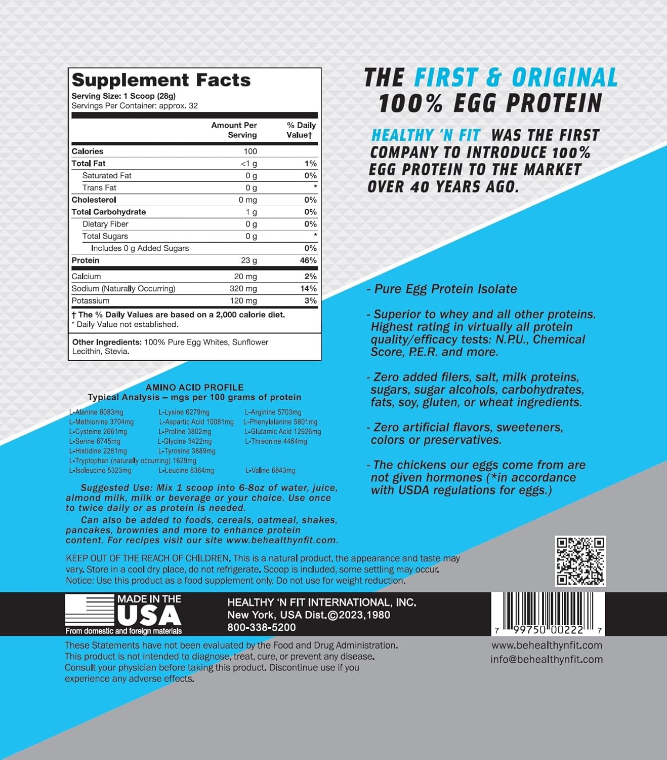 100% Natural Unflavored & Unsweetened Egg Protein Powder - 2lb Bag - Great for Baking and Mixing
