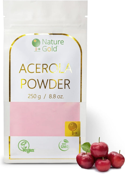 100% Natural & Vegan Nature Gold ACEROLA Powder | 250g - 8.8oz | High Vitamin C Content | Freeze-Dried Raw Cherry Extract | Immunity Boosting Supplement