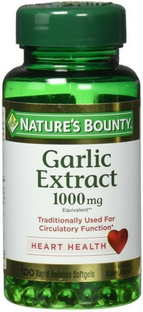 100 Nature's Bounty Garlic Softgels 1000mg - Rapid Release, Odorless Formula for Heart Health & Immune Support