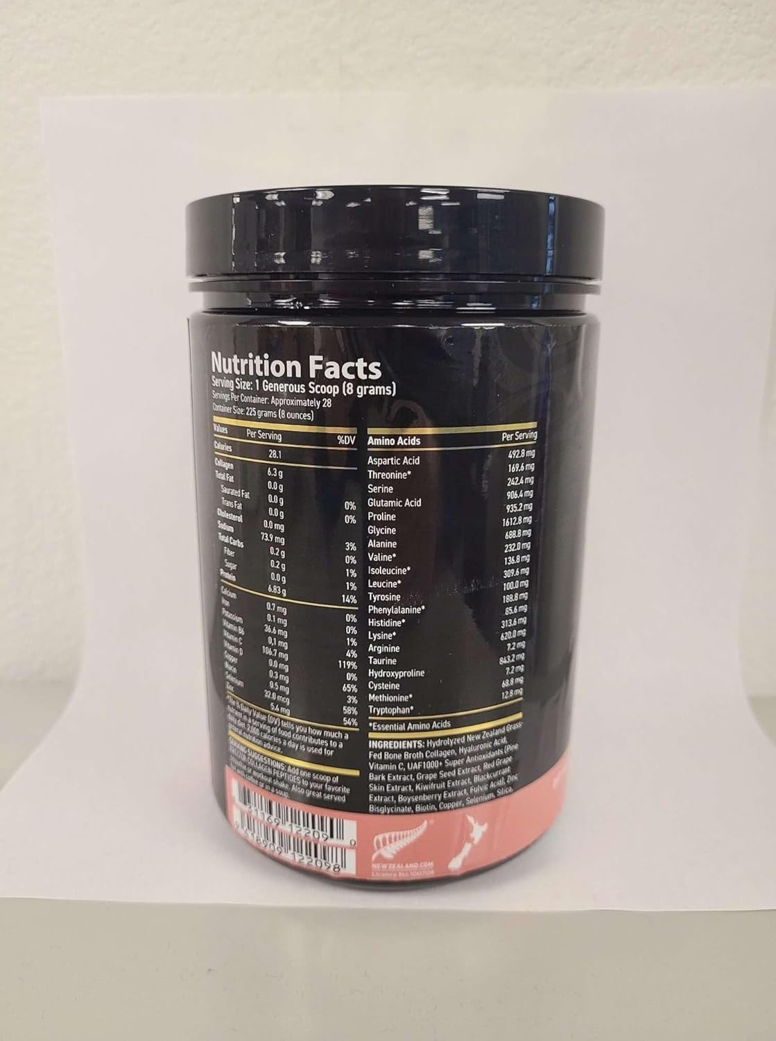 100% New Zealand Hydrolyzed Beef Bone Collagen Powder for Youthful Skin, Hair & Nails - Unflavored 225g Jar