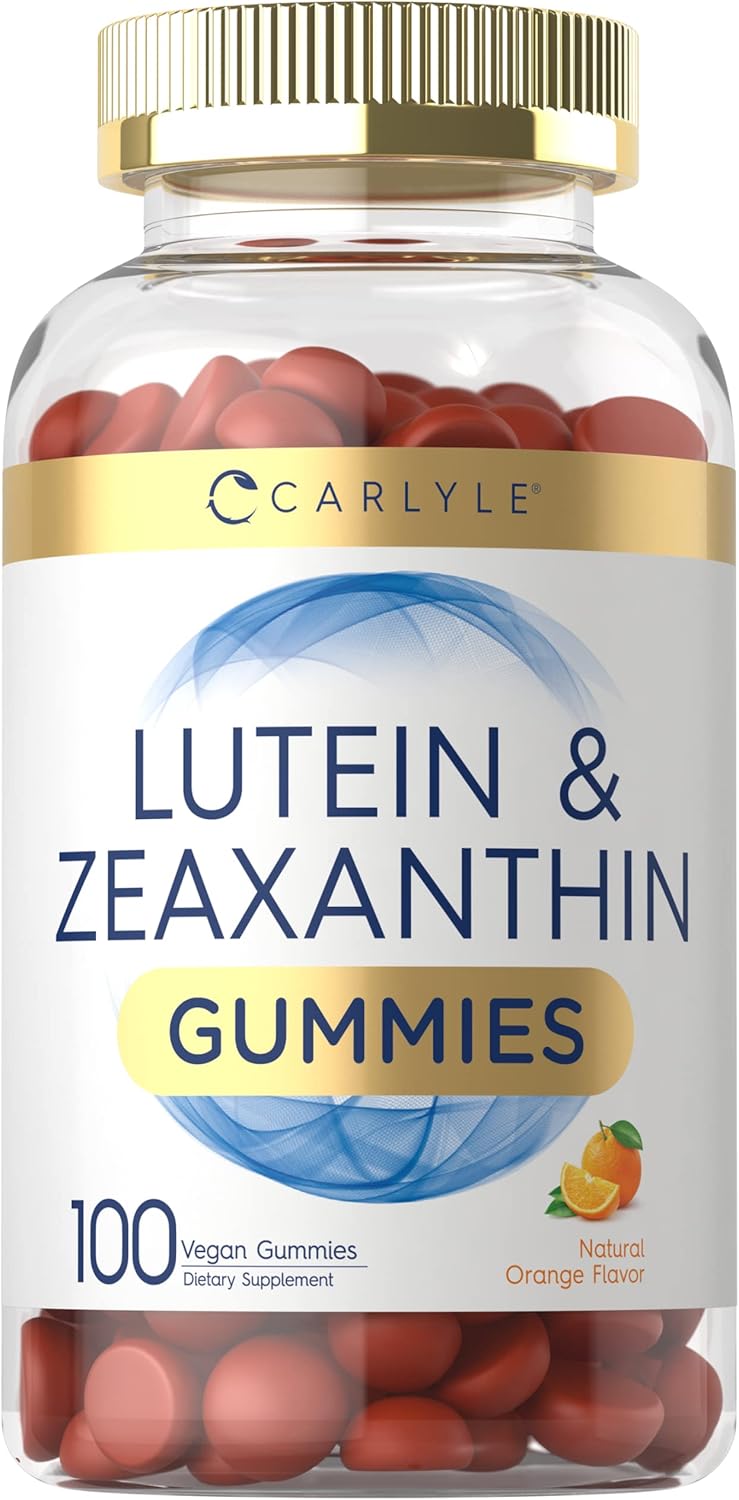 100 Orange Flavor Vegan Gummies with 20mg of Lutein and Zeaxanthin - Non-GMO, Gluten Free Supplement
