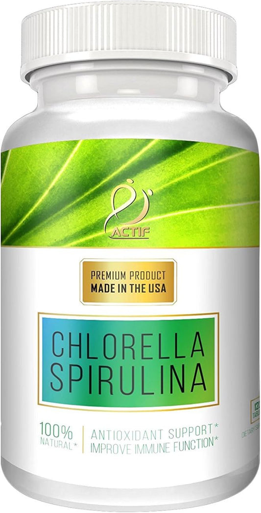 100% Organic Chlorella and Spirulina Tablets, Made in USA, Non-GMO, Best Detox and Vegan Supplement - 120 Tablets