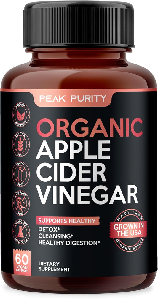 100% Organic Raw Apple Cider Vinegar Capsules for Natural Detox & Healthy Digestion - Tasteless & Easy to Swallow - 1000 mg Strength