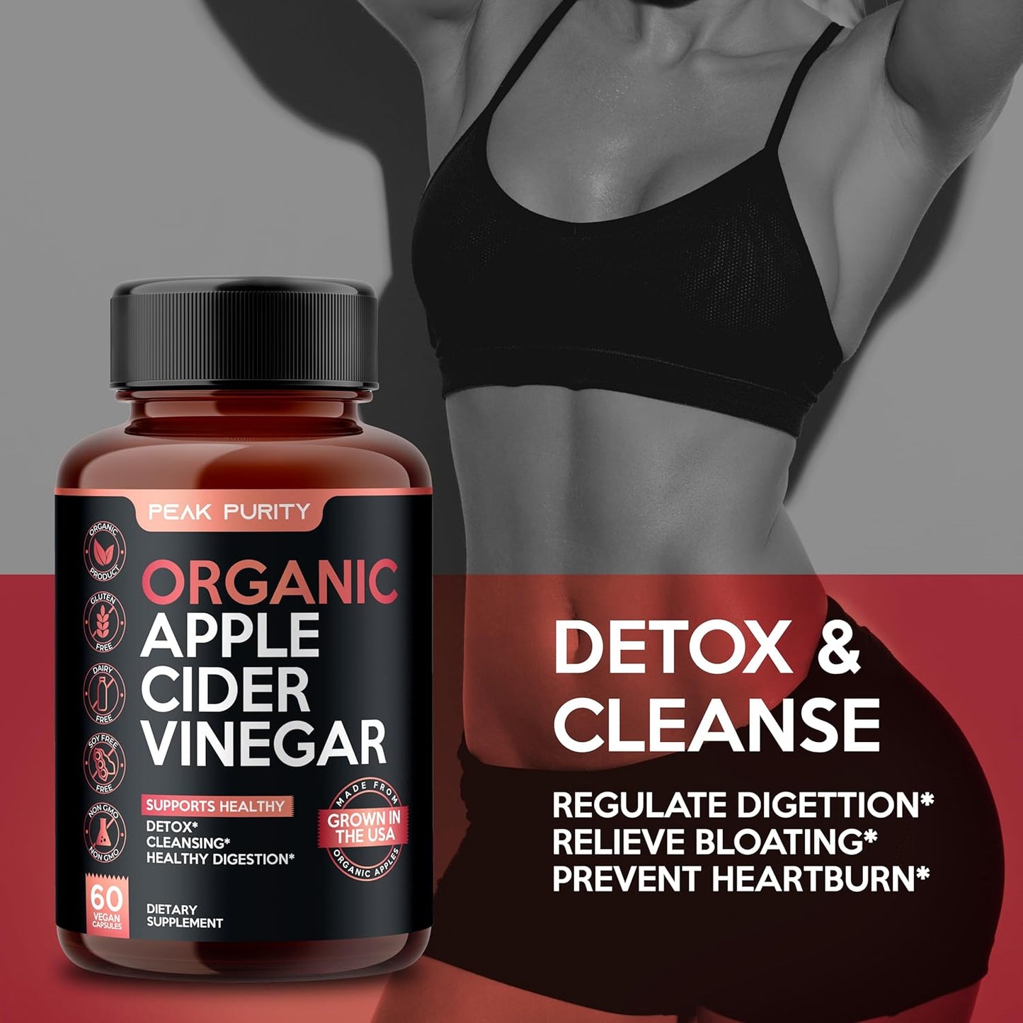 100% Organic Raw Apple Cider Vinegar Capsules for Natural Detox & Healthy Digestion - Tasteless & Easy to Swallow - 1000 mg Strength