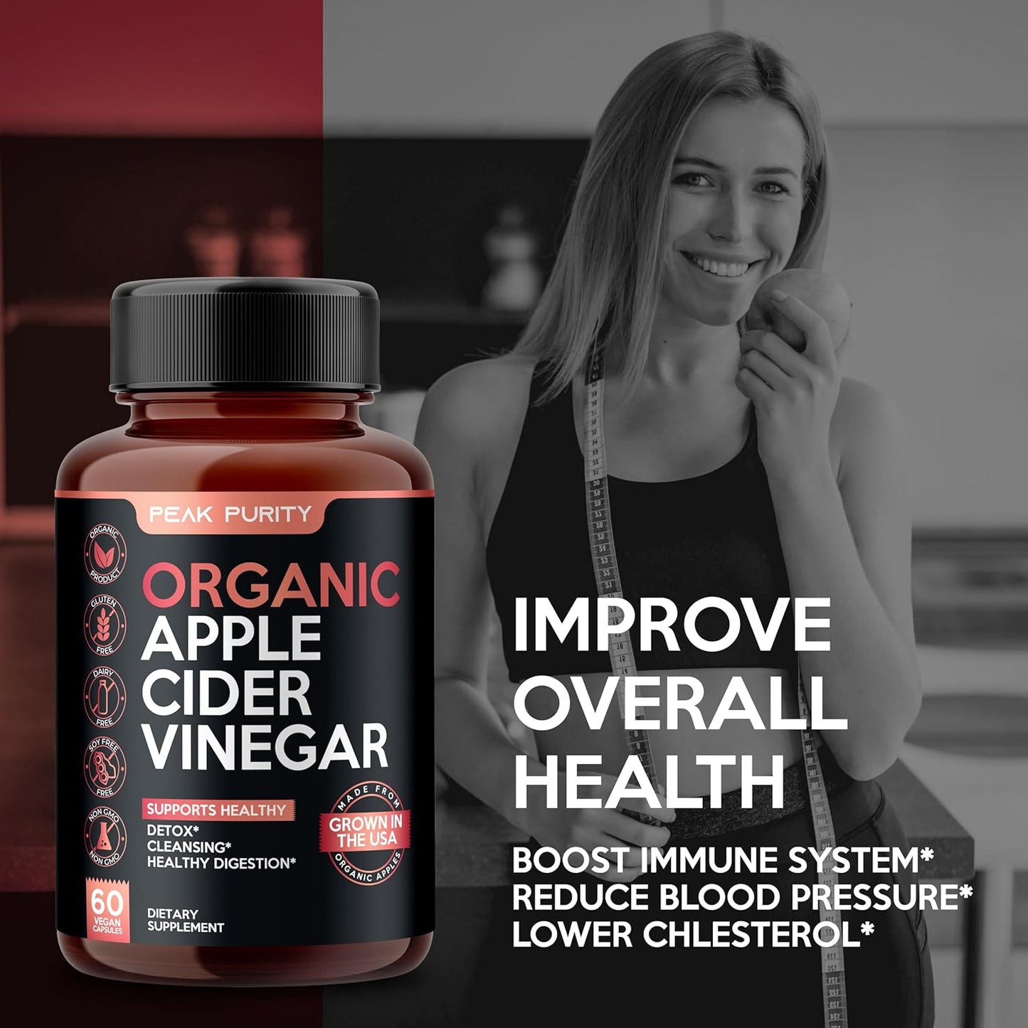 100% Organic Raw Apple Cider Vinegar Capsules for Natural Detox & Healthy Digestion - Tasteless & Easy to Swallow - 1000 mg Strength