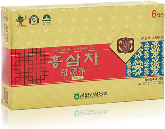 100 Packets of 6-Year-Old Korean Red Ginseng Tea (3g each) - Individually Packaged Korean Health Food by Gangwoninsam