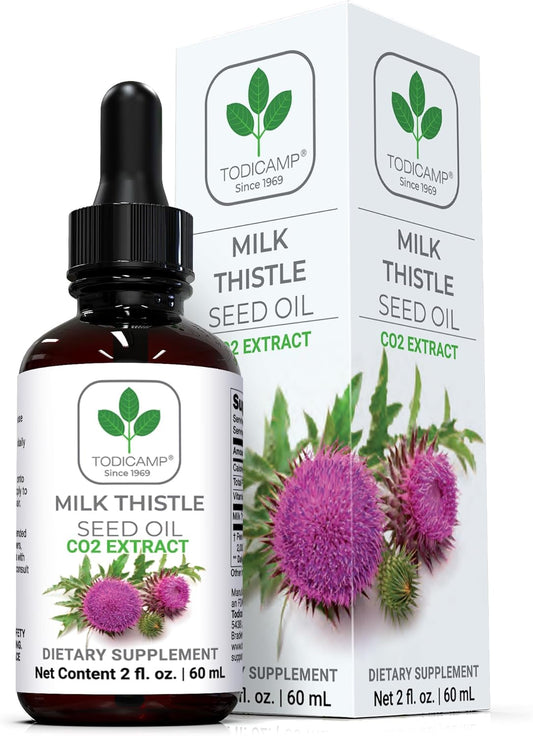 100% Potent Liver Support Milk Thistle Seed Oil - CO2 Extracted Drops 2 Fl Oz - Rich in Silymarin, Zinc, Omegas, Tocopherols - Pure Milk Thistle Oil