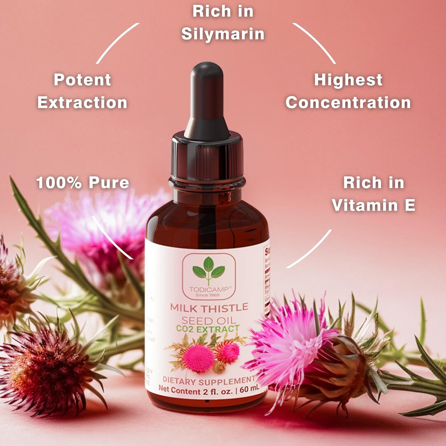 100% Potent Liver Support Milk Thistle Seed Oil - CO2 Extracted Drops 2 Fl Oz - Rich in Silymarin, Zinc, Omegas, Tocopherols - Pure Milk Thistle Oil