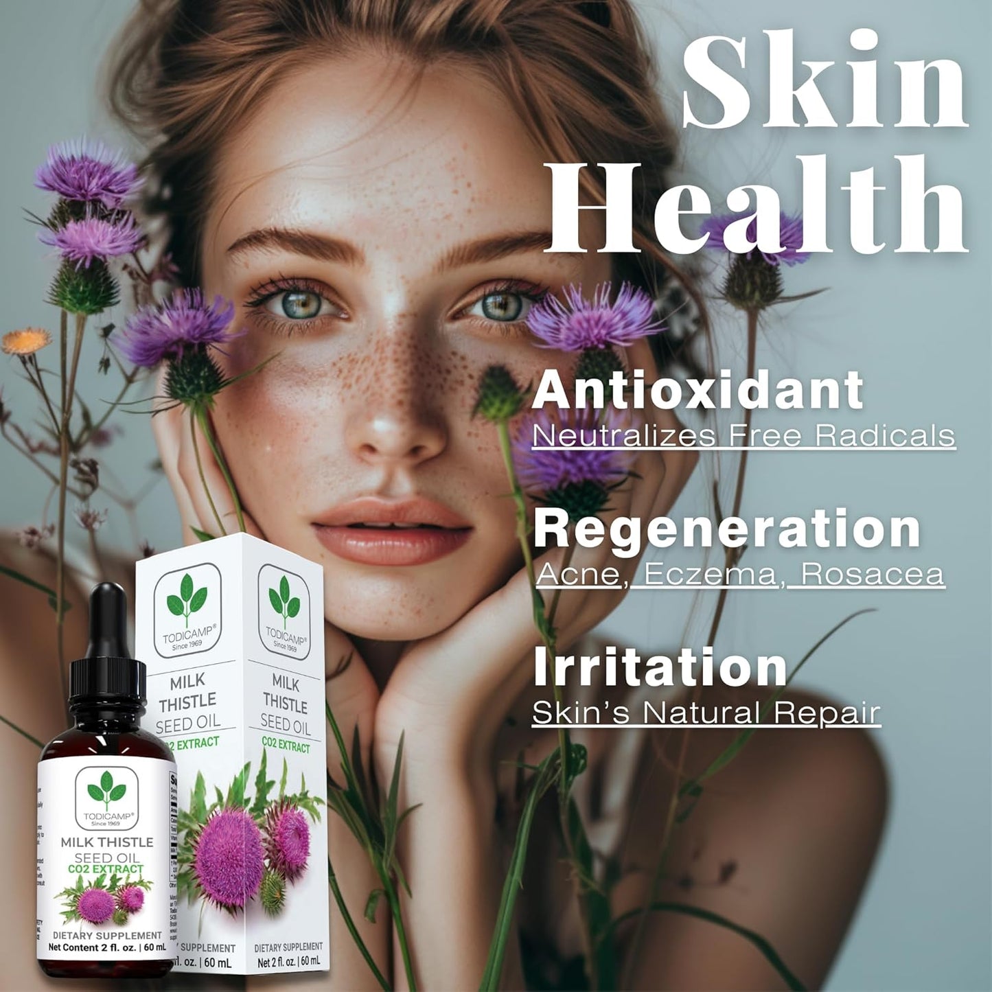 100% Potent Liver Support Milk Thistle Seed Oil - CO2 Extracted Drops 2 Fl Oz - Rich in Silymarin, Zinc, Omegas, Tocopherols - Pure Milk Thistle Oil