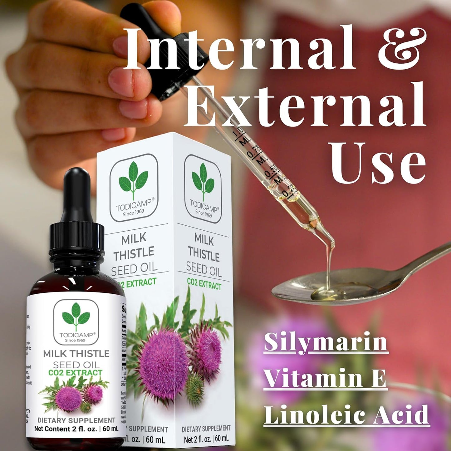 100% Potent Liver Support Milk Thistle Seed Oil - CO2 Extracted Drops 2 Fl Oz - Rich in Silymarin, Zinc, Omegas, Tocopherols - Pure Milk Thistle Oil