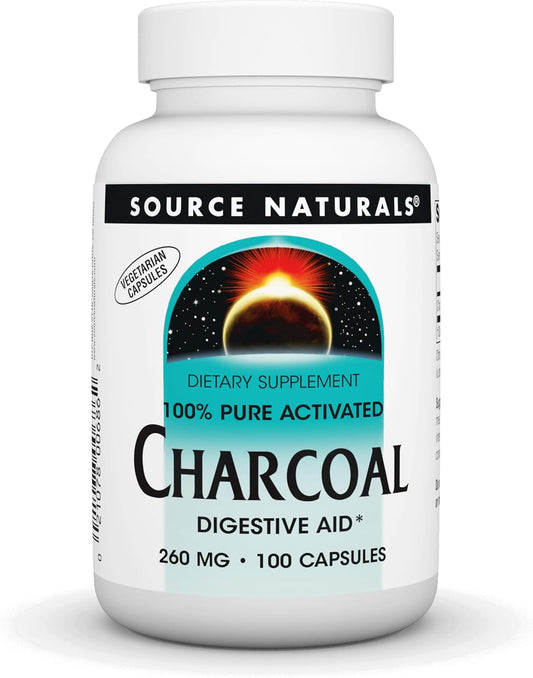 100% Pure Activated Charcoal Capsules - Digestive Aid Supplement by Source Naturals