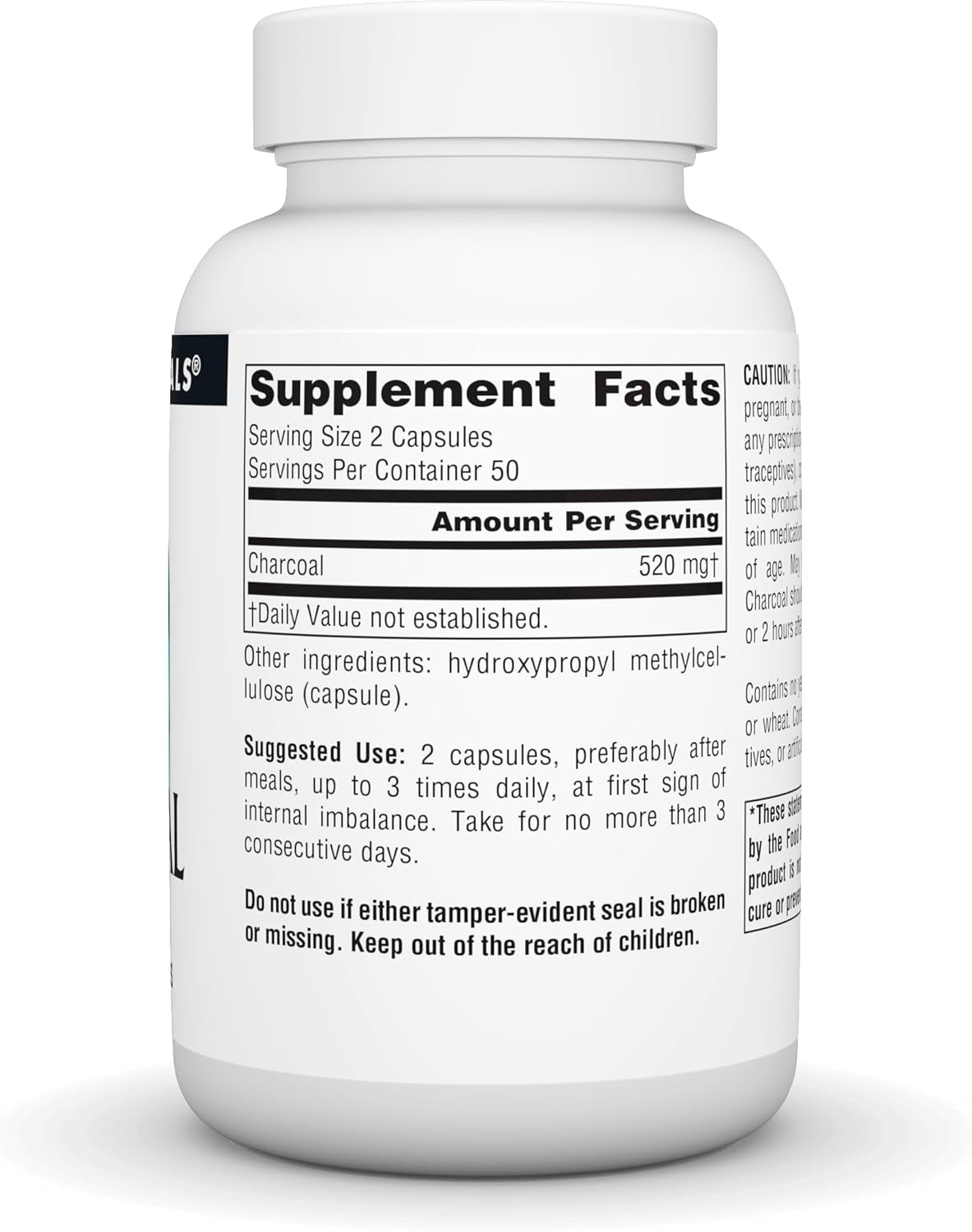 100% Pure Activated Charcoal Capsules - Digestive Aid Supplement by Source Naturals