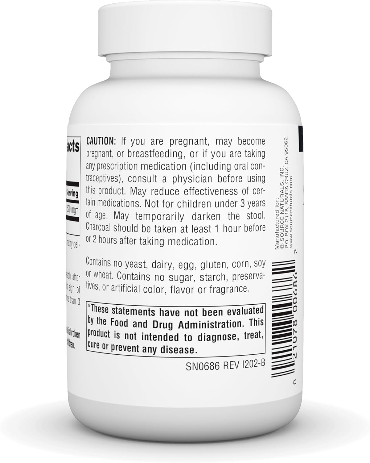 100% Pure Activated Charcoal Capsules - Digestive Aid Supplement by Source Naturals