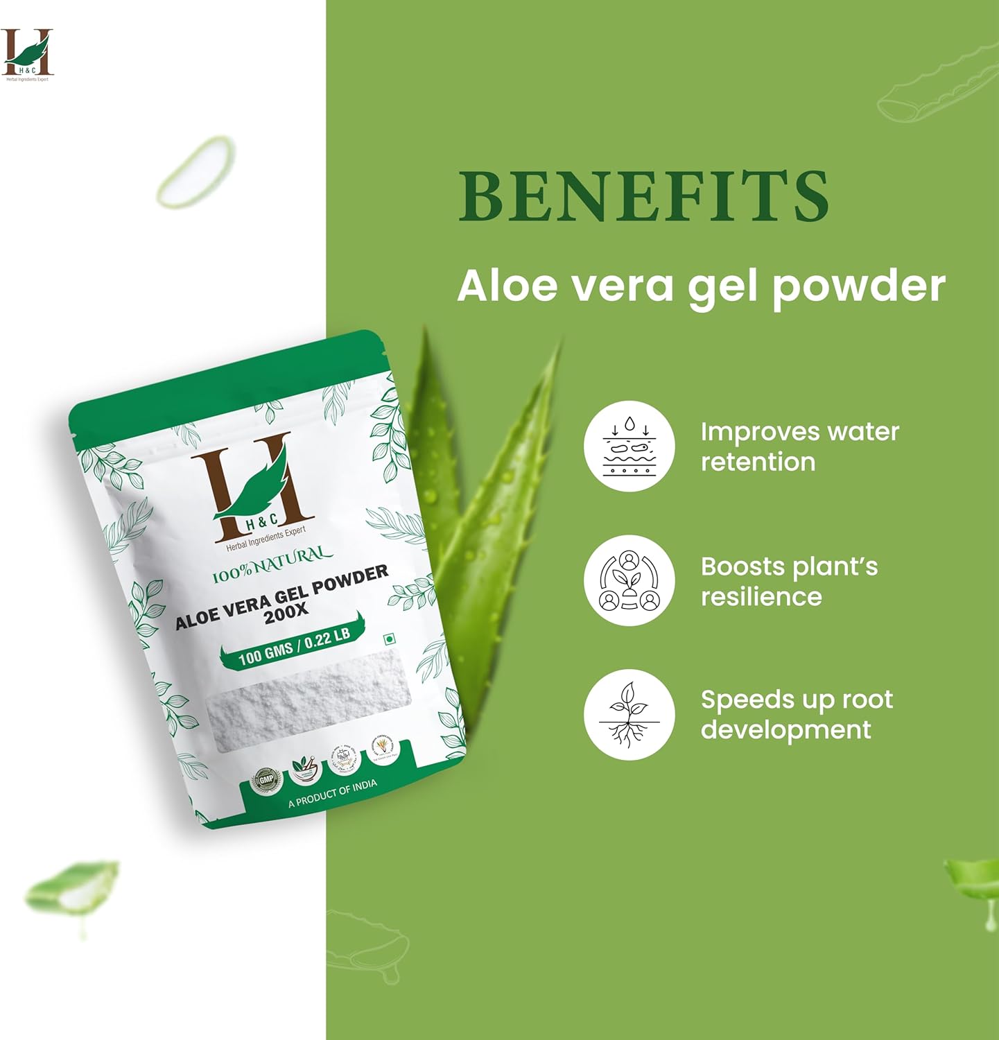 100% Pure Aloe Vera Gel Fertilizer Powder 200X 100g | Strong Rooting Stimulator | Plant Immunity Booster