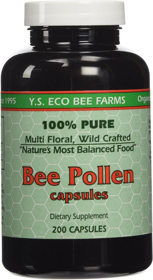 100% Pure Bee Pollen Capsules - YS Royal Jelly/Honey Bee Y.S. ECO Bee Farms 1,000mg - 200 Count