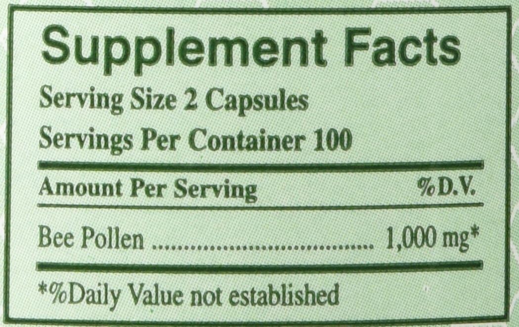 100% Pure Bee Pollen Capsules - YS Royal Jelly/Honey Bee Y.S. ECO Bee Farms 1,000mg - 200 Count