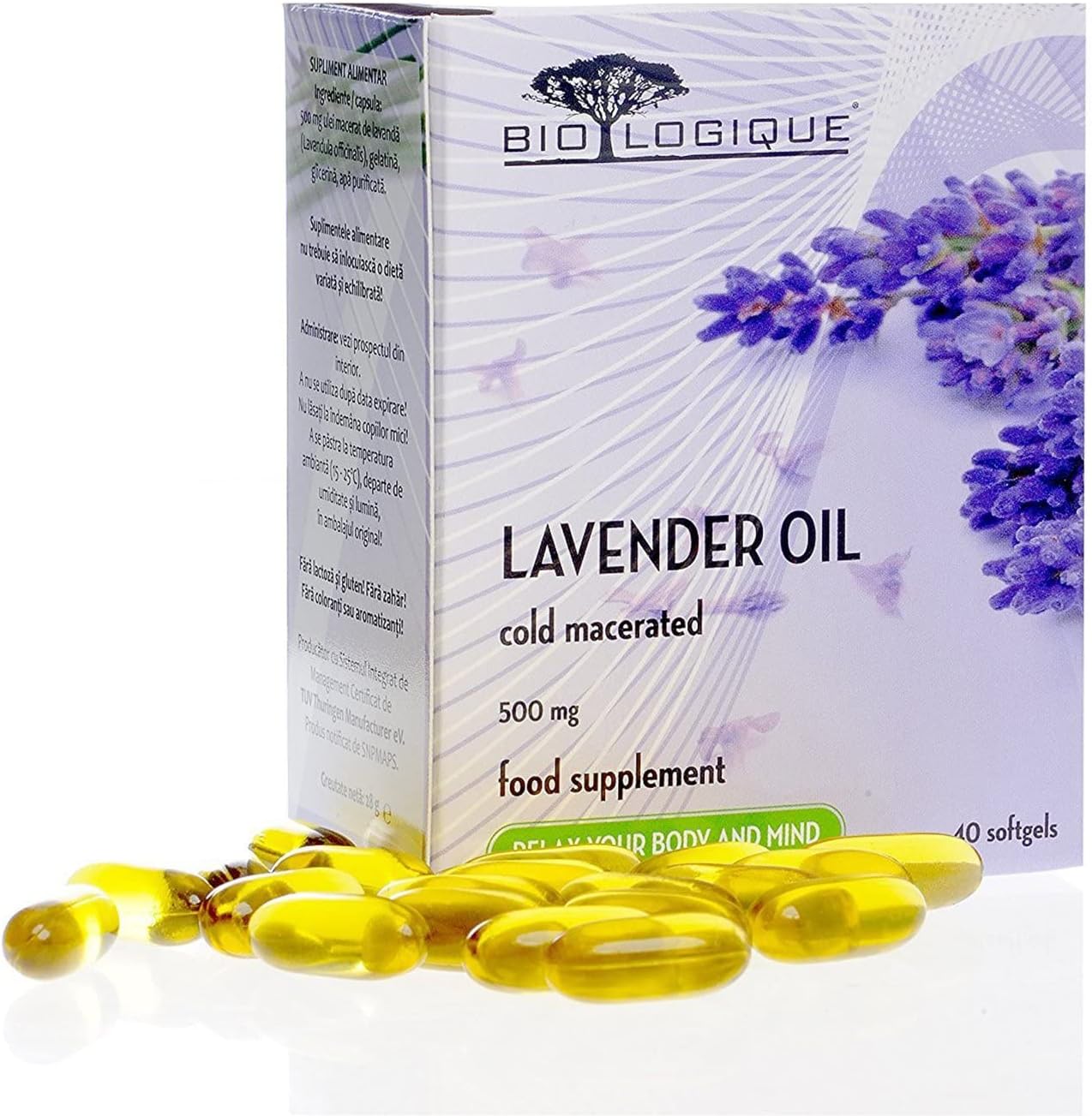100% Pure BIOLOGIQUE Lavender Pure Oil Softgel Capsules - 500mg Cold Macerated Extract, Natural & Organic