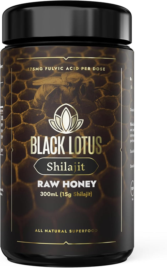 100% Pure Black Lotus Shilajit Resin Raw Honey Liquid Tincture - 300ml - Amino Acids, Fulvic Acid, Trace Minerals - Immune Support & Energy Boost for Men & Women