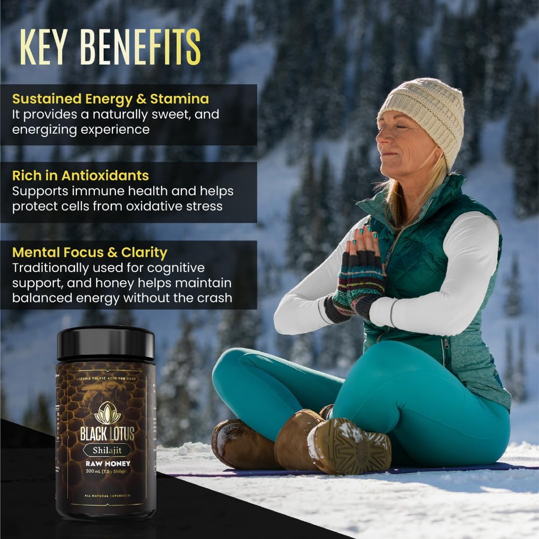 100% Pure Black Lotus Shilajit Resin Raw Honey Liquid Tincture - 300ml - Amino Acids, Fulvic Acid, Trace Minerals - Immune Support & Energy Boost for Men & Women