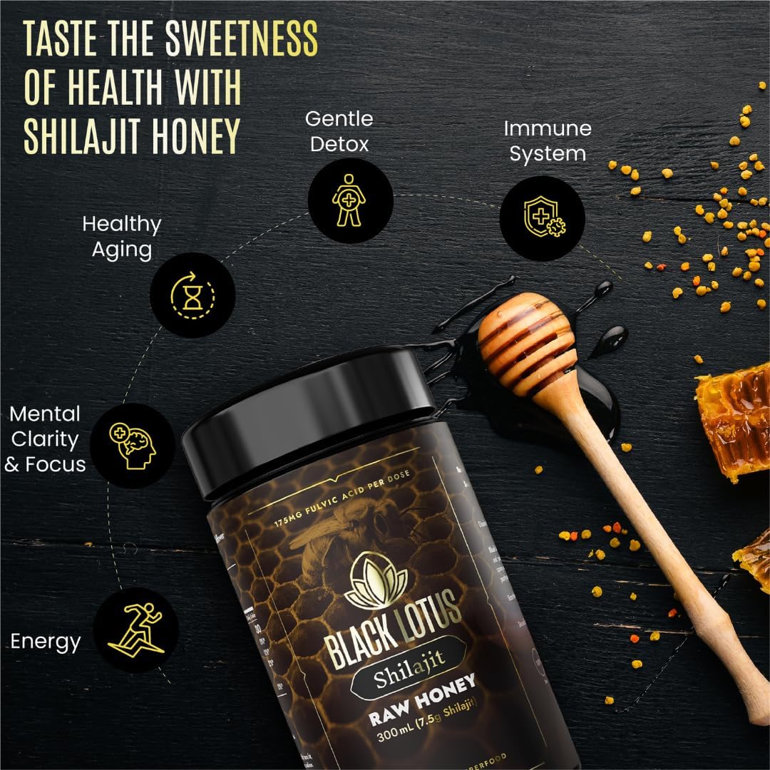 100% Pure Black Lotus Shilajit Resin Raw Honey Liquid Tincture - 300ml - Amino Acids, Fulvic Acid, Trace Minerals - Immune Support & Energy Boost for Men & Women