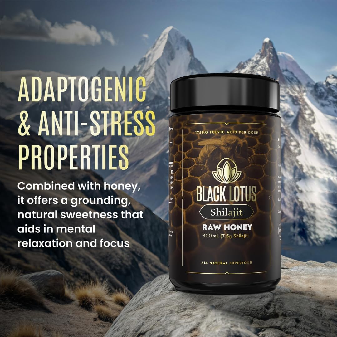 100% Pure Black Lotus Shilajit Resin Raw Honey Liquid Tincture - 300ml - Amino Acids, Fulvic Acid, Trace Minerals - Immune Support & Energy Boost for Men & Women