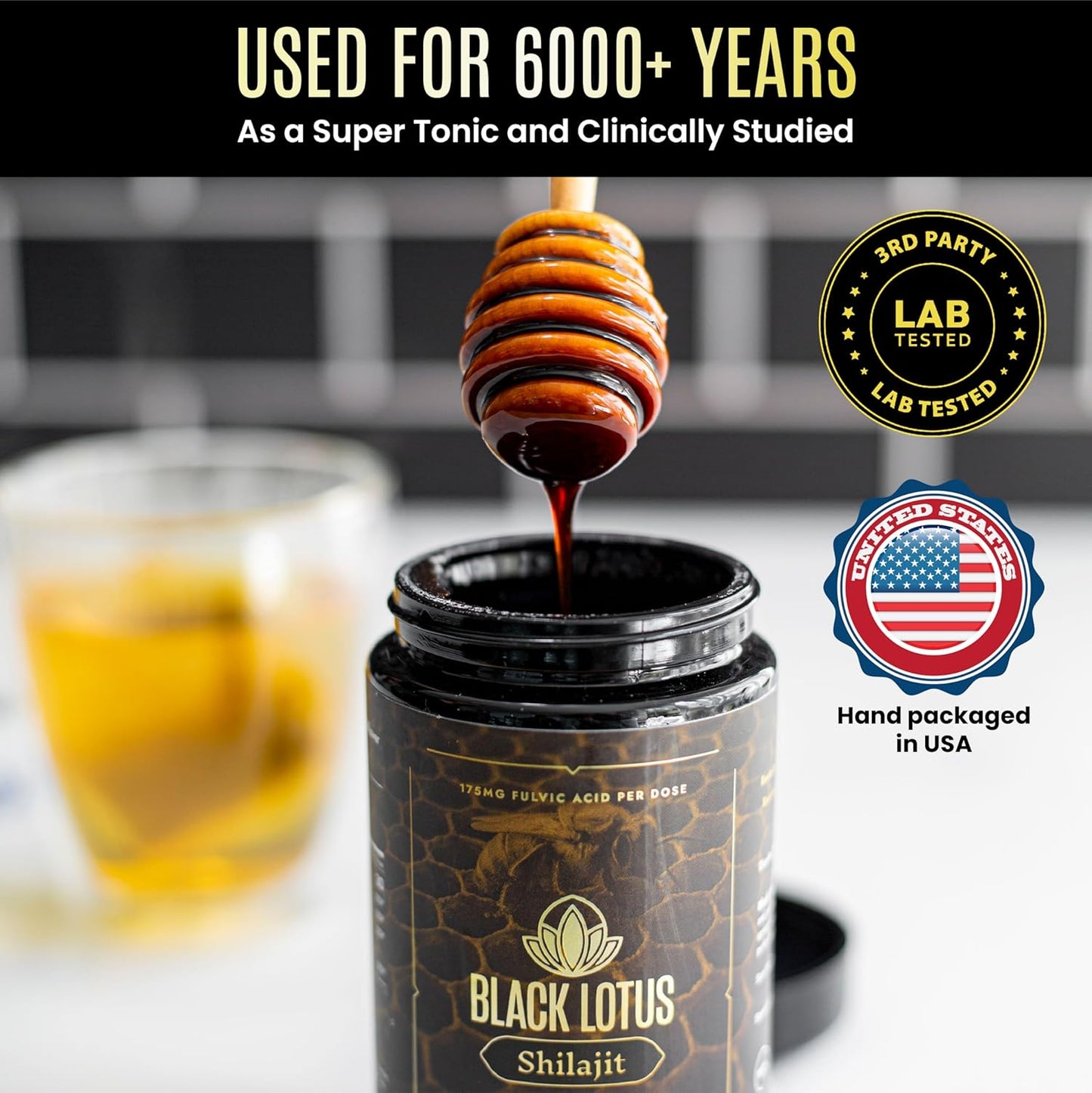 100% Pure Black Lotus Shilajit Resin Raw Honey Liquid Tincture - 300ml - Amino Acids, Fulvic Acid, Trace Minerals - Immune Support & Energy Boost for Men & Women