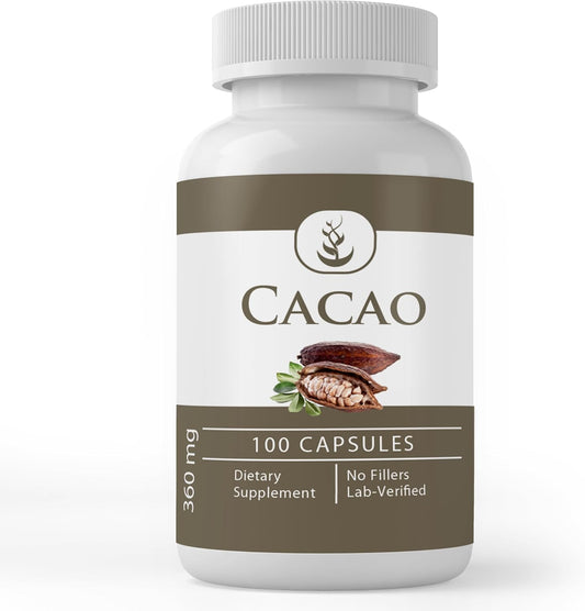 100 Pure Cacao Capsules - Original Ingredients, No Fillers, Lab Verified