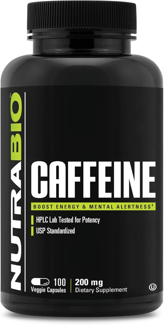 100% Pure Caffeine Capsules - 100 Capsules by NutraBio