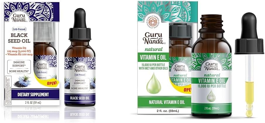 100% Pure Cold-Pressed Black Seed Oil with Vitamin D3, K2, and E - Natural Skin and Hair Care - 2 Fl Oz Bottle