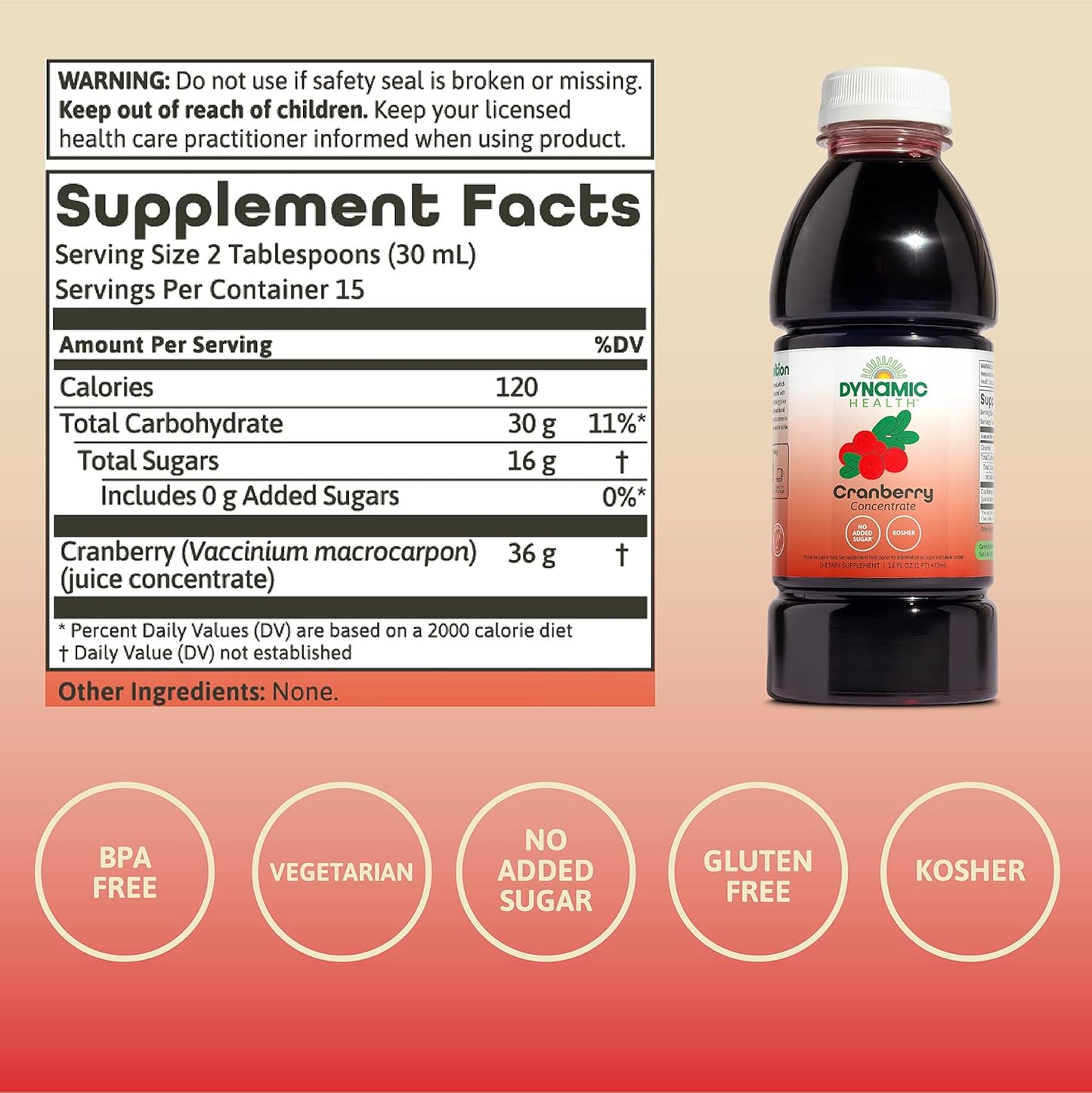 100% Pure Cranberry Juice Concentrate - Unsweetened, Natural Antioxidant Supplement - No Additives, Sugar, or Preservatives - 16 Servings, 16oz